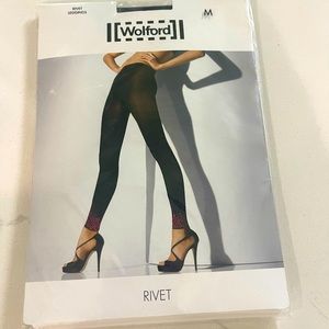 NWT Wolford black and pink Rivet Leggings, Medium